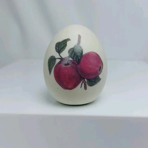 Vintage Ceramic Bisque Egg Paperweight Handpainted Collectible Apples - Picture 1 of 5